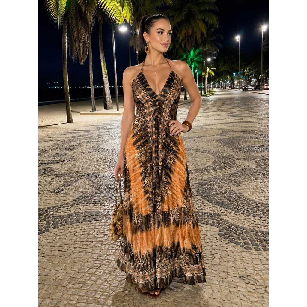 Vestido Feminino Plus Size Longo Estilo Indiano Boho  Costa Nua Tamanho 44 ao 48 Elegante Para Verão