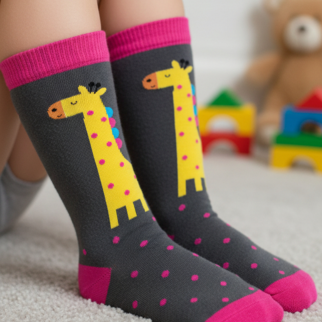 Meia 3/4 Infantil Estampada Divertida - Capivara, Girafa ou Corações - Ideal para tênis, botinhas e até galochas