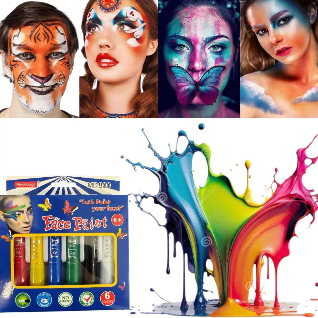 Kit 6 Caneta Cera Tinta Pintura Facial Corporal Rosto Fluorescente Neon Carnaval Festa Criança