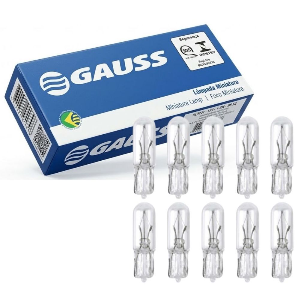 Kit 10 Lampadas 1 Polo 12v Painel Esmagada Pinguinho GL2721 Gauss
