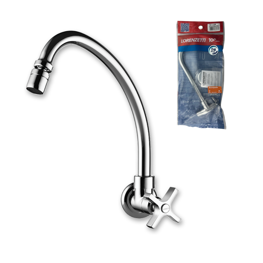Torneira Cozinha Parede Lorenzetti Way C30 Bica Média Cromada Pia Gourmet Área Serviço Metal