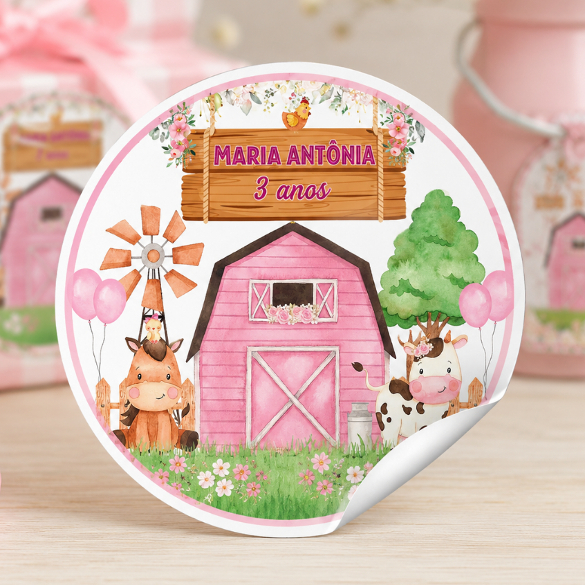 Adesivo Personalizado Redondo 5x5cm Vinil para Lembrancinha Aniversário Festa Infantil