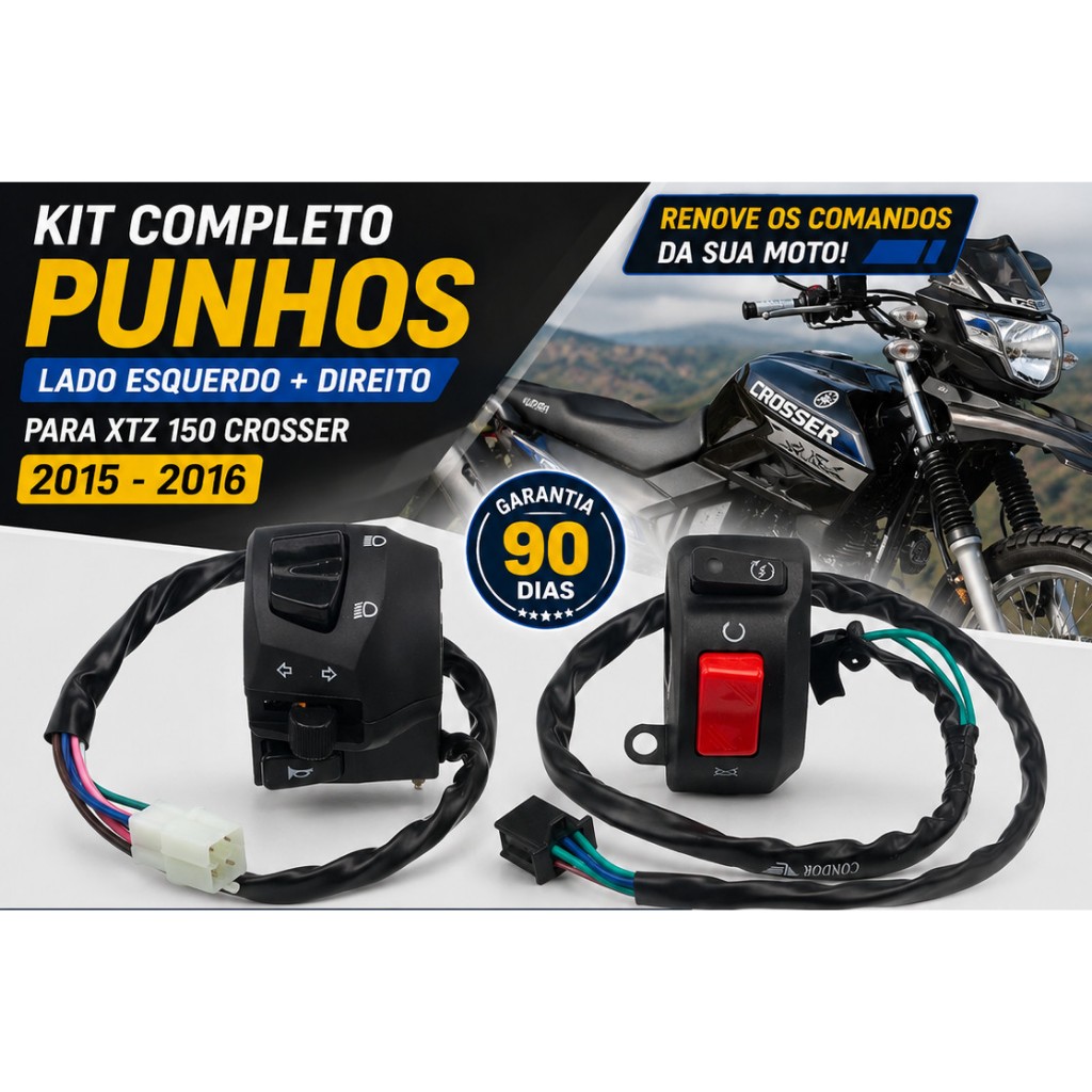 Kit Par Punho Interruptor Luz Partida Pisca P/ Moto Yamaha Crosser 150 (15-16)