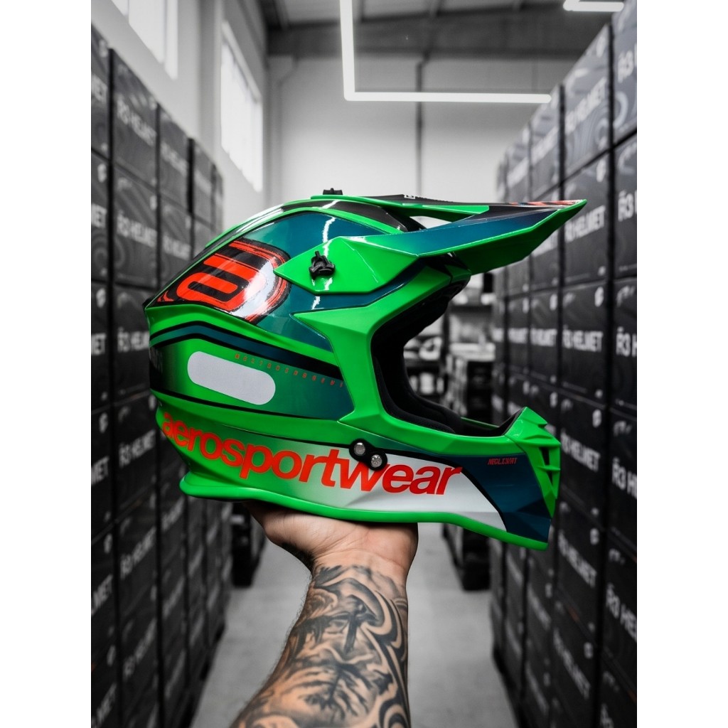 Capacete Asw Motocross R3 Essence Verde Laranja Preto Azul