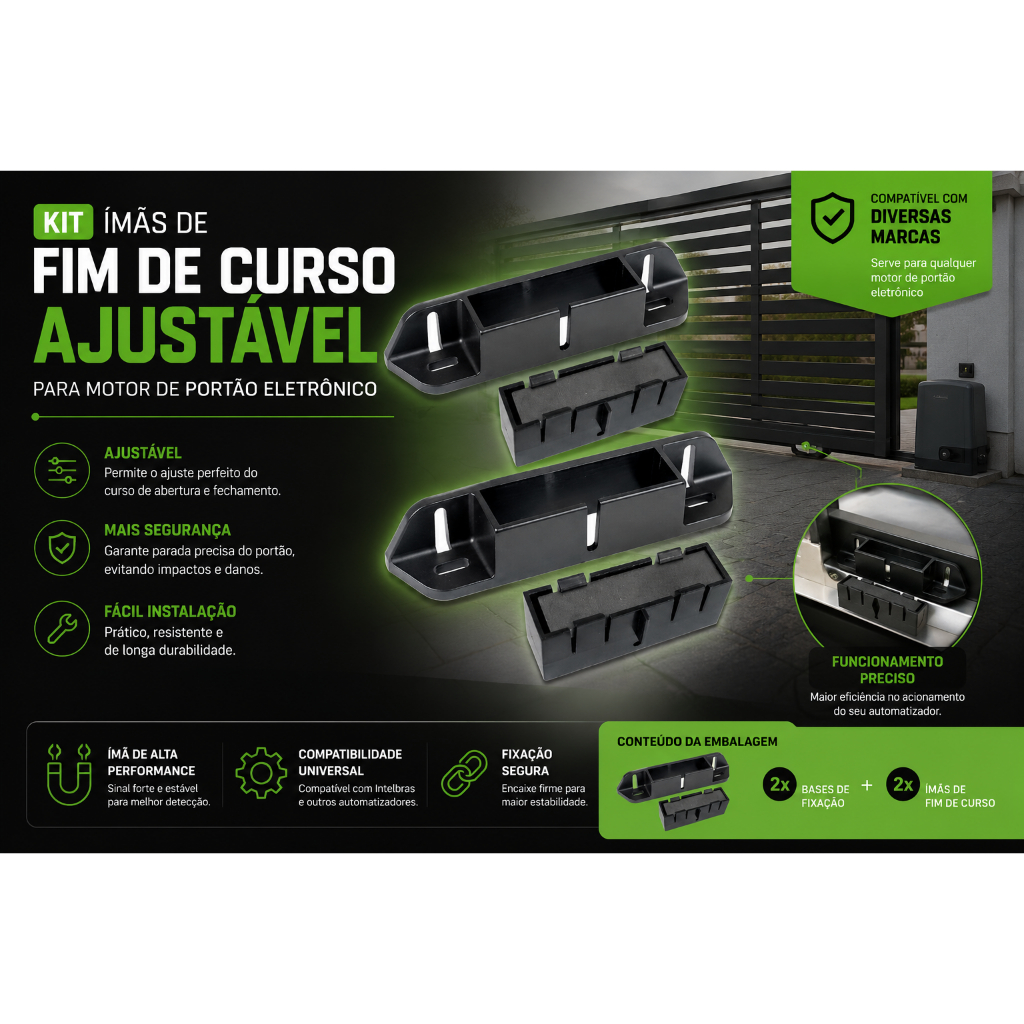 Kit Ímã Fim de Curso Ajustável Para Motor de Portão Eletrônico, PPA, Garen, Nice, Peccinin, Intelbras e Outros
