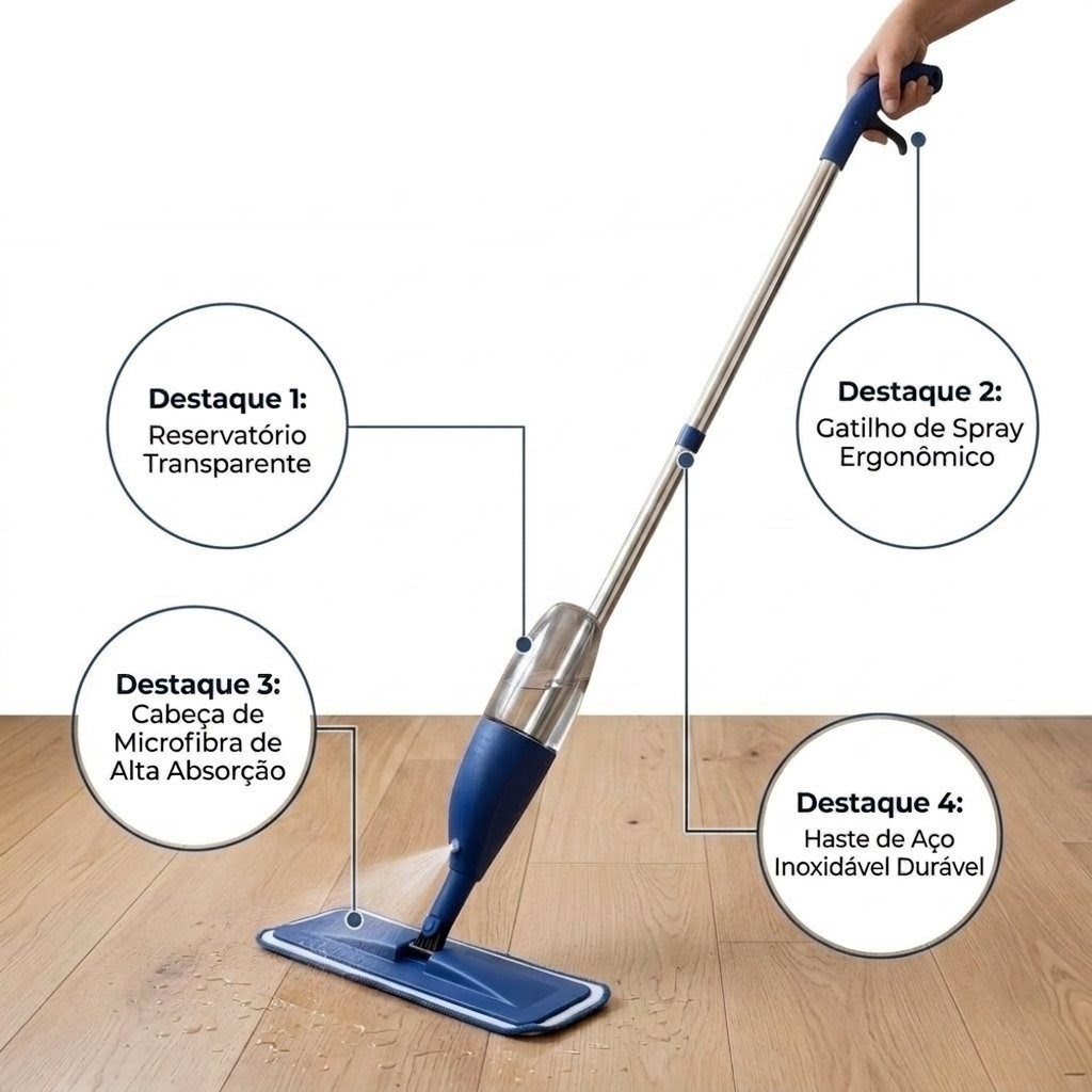Mop Spray Flat Esfregão Giratório 360 PRO Magico Com Reservatorio Refil Microfibra Rodo De Limpeza