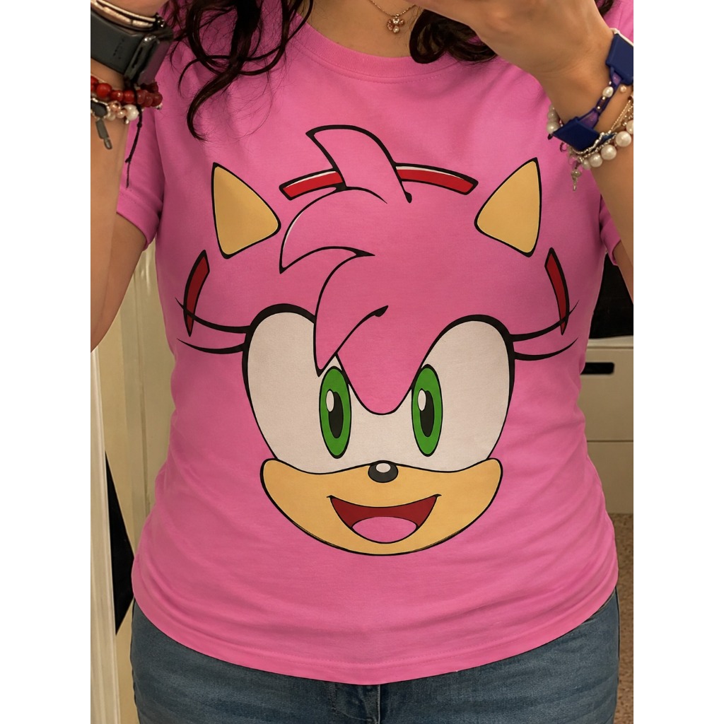 Camiseta Amy Sonic Rosa Feminina Tendência Moda Estilo Scene Geek 100% Algodão Premium