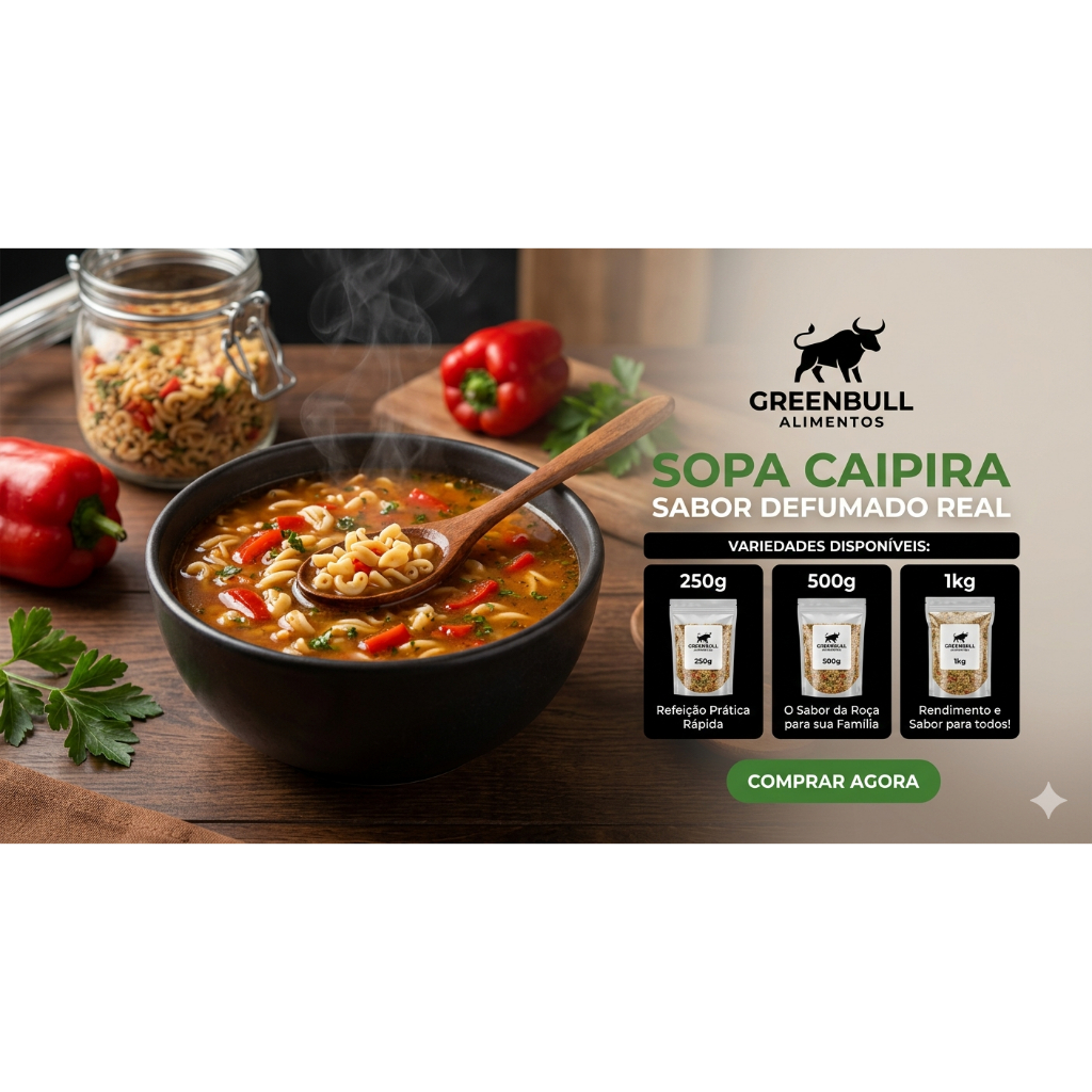 Sopa Caipira Defumada 250g 500g 1kg - Macarrão Padre Nosso Mix Pronto