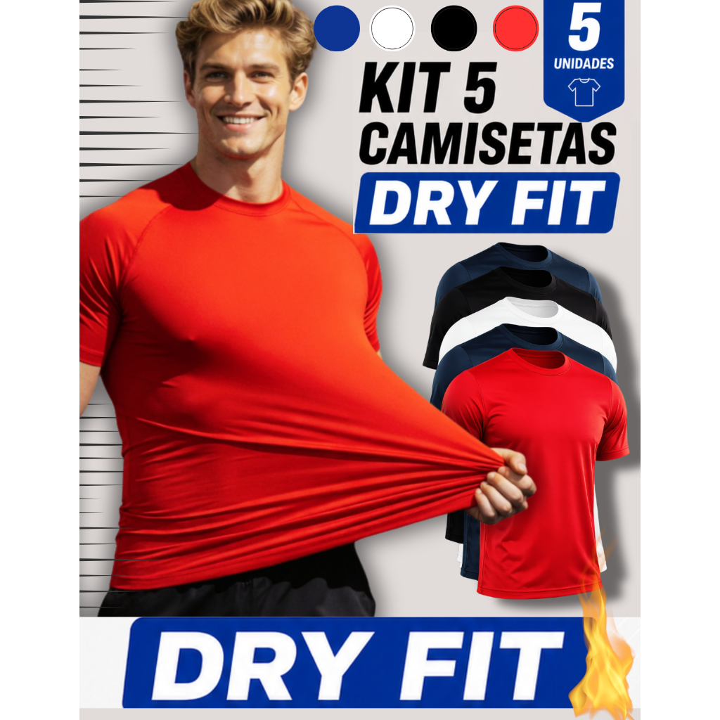 Kit 5 Camisetas Dry Fit Masculina Academia Treino Corrida Fitness Masculino Básico Qualidade Premium