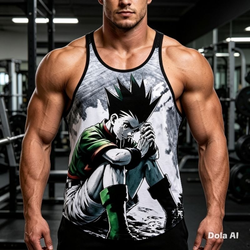 Camiseta Regata Masculina Anime Gokun Longline Cavada  Treino Musculação Academia Fitness