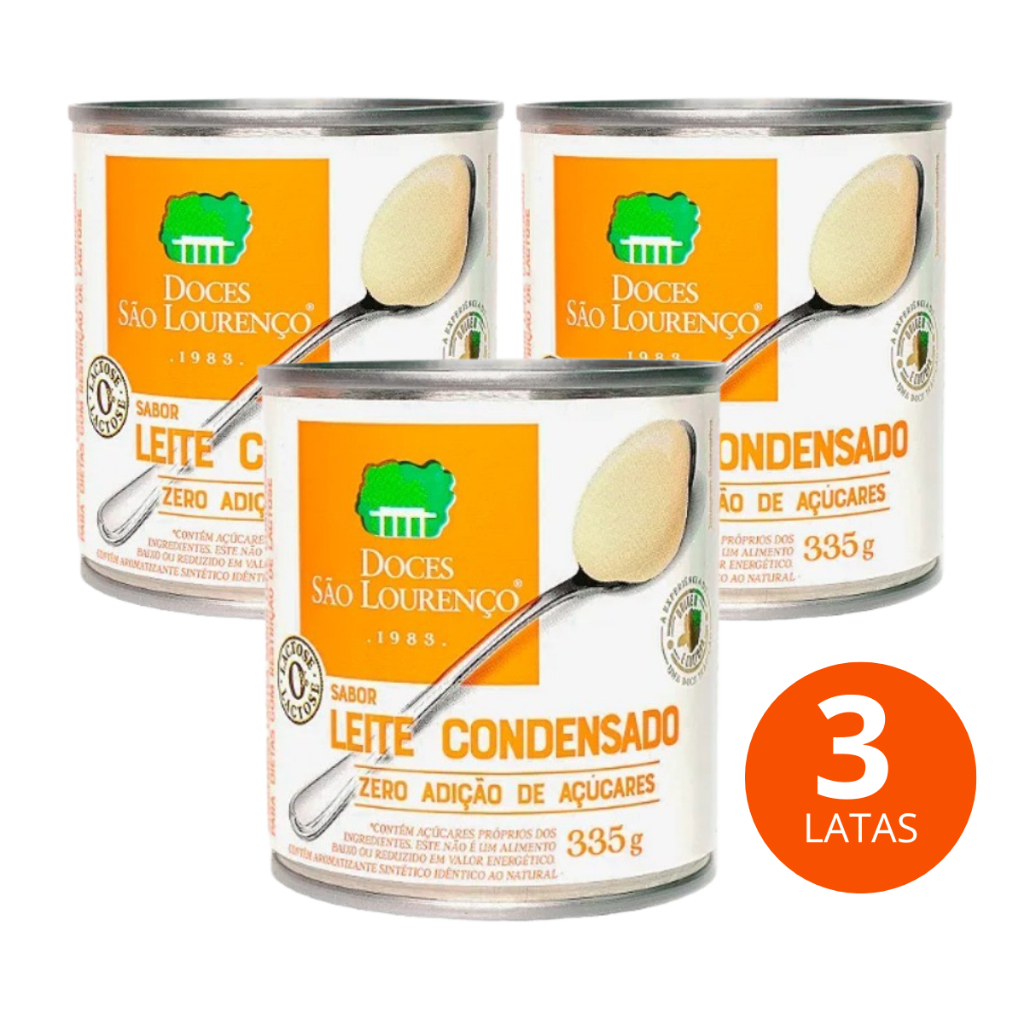 Kit 3 Latas Leite Condensado Zero Lactose 335g Cremoso Diet Zero Açúcar Doces São Lourenço Promoção Atacado