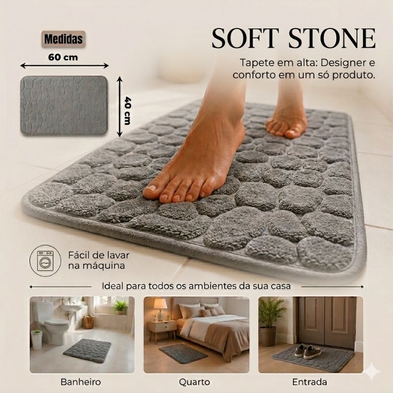 Tapete Banheiro Soft Stone Premium luxo Cinza Kit 2,3,4 Tapete Macio Lavável Conforto Decoração Moderna Casa Quarto Sala