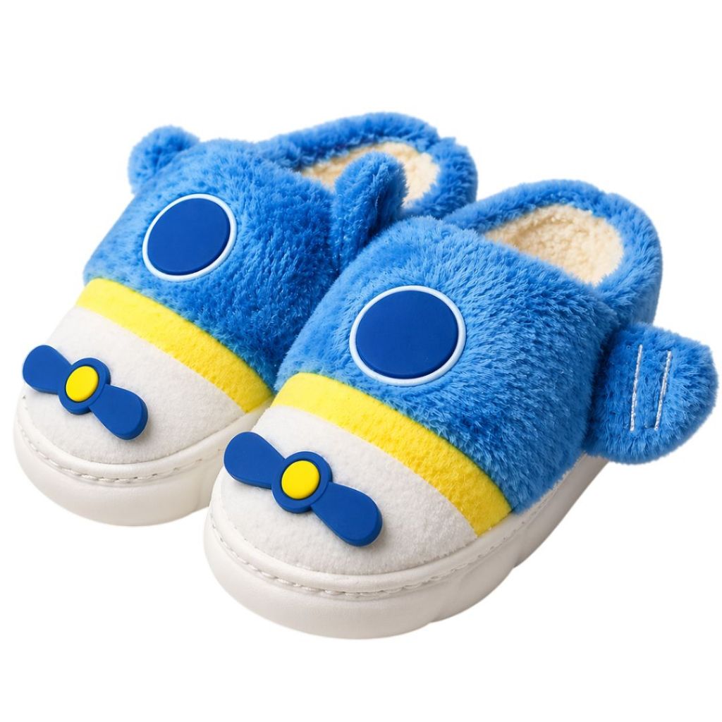Pantufa Infantil Azul Colorida Inverno Quarto Criança Frio Térmica Antiderrapante Menino Peluciado