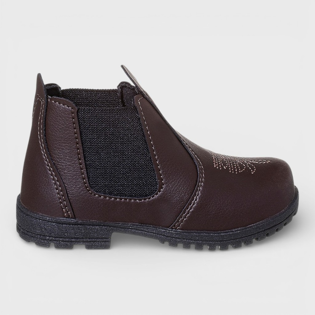 Bota Infantil Masculina Botinha Jeca Menino Botina Country Marrom Bordado