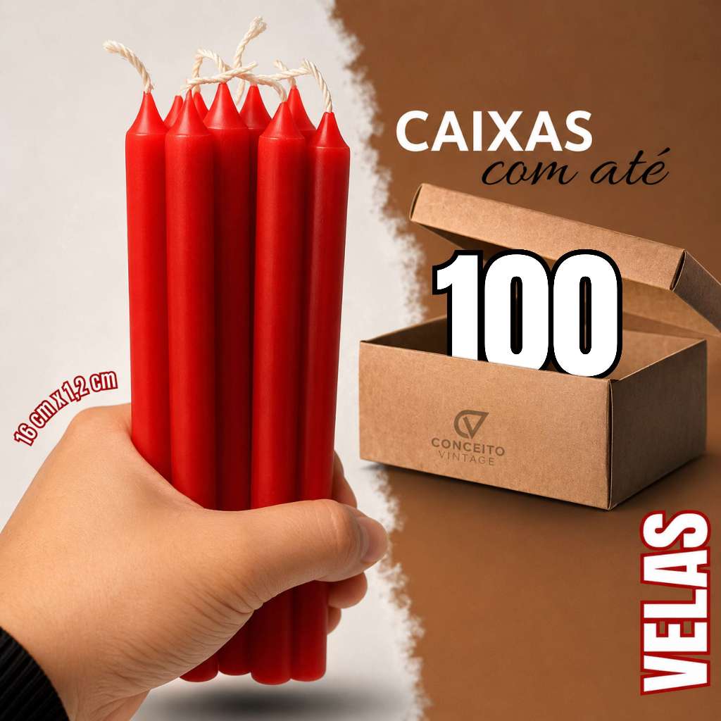 Vela Palito Coloridas Vermelha 16 cm Caixa de Vela
