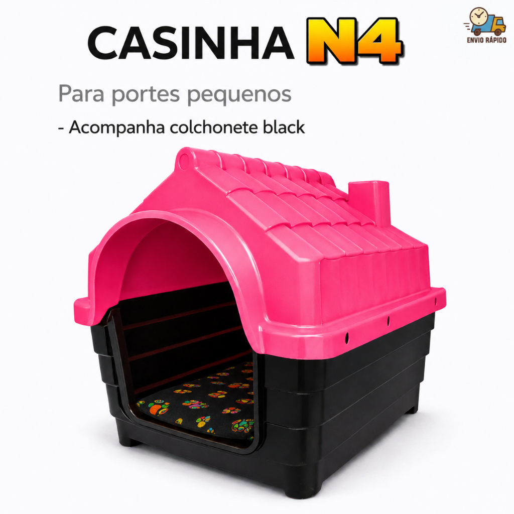 Kit Casa para Cachorro N4 – Casinha Plástica + Colchonete - Pronta Entrega