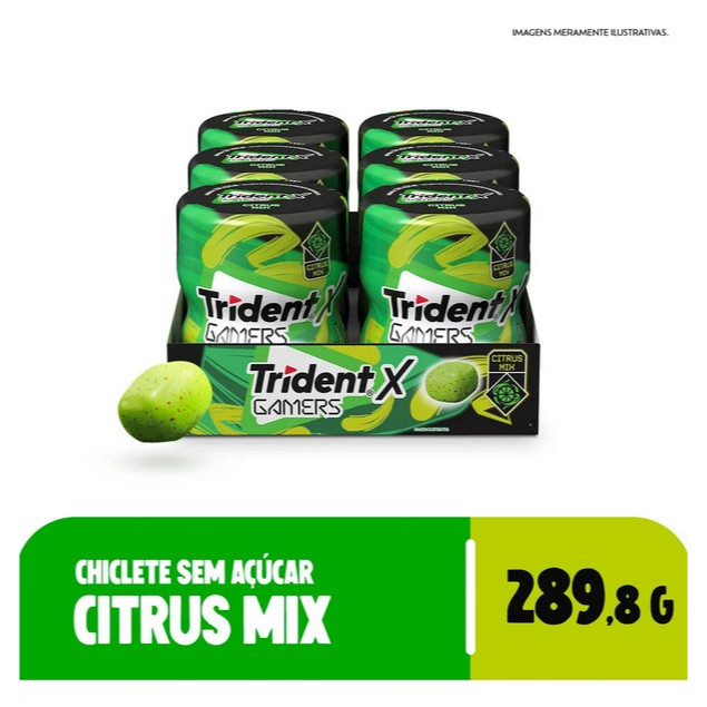 Chiclete Trident X Gamers Citrus Mix  Com 6 Unidades De 48,3g