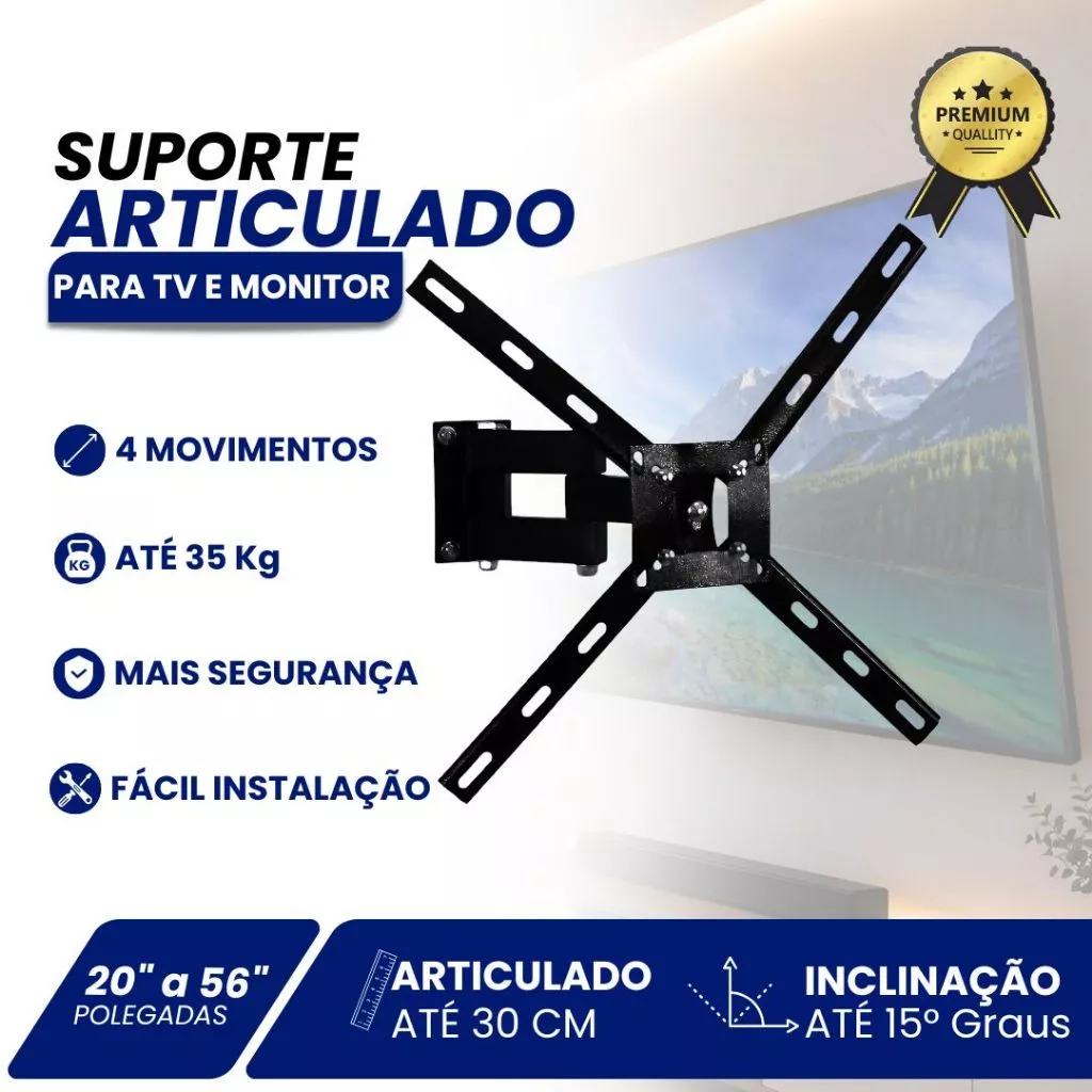 Suporte Articulado para TV 26 a 50 Polegadas QS30 4 Movimentos Universal LED LCD 4K Samsung LG TCL
