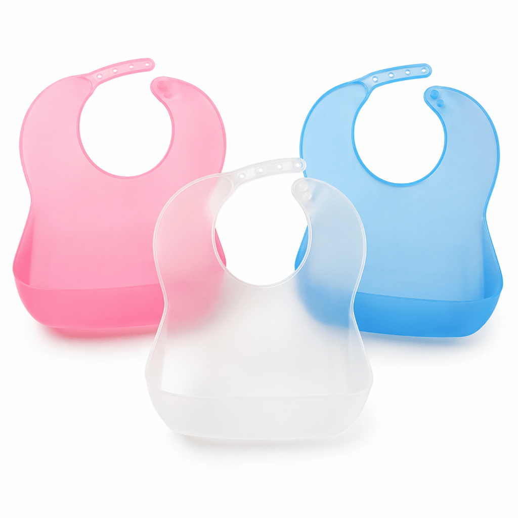Kit 2 e 3 Babadores Silicone Bebê Impermeável Com Bolso Coletor Migalhas Ajustável