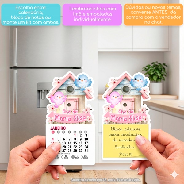 JARDIM PASSARINHOS MINI CALENDÁRIO OU BLOCO DE RECADO ARTIGOS DE FESTA CHÁ DE BEBÊ LEMBRANCINHA DE ANIVERSÁRIO