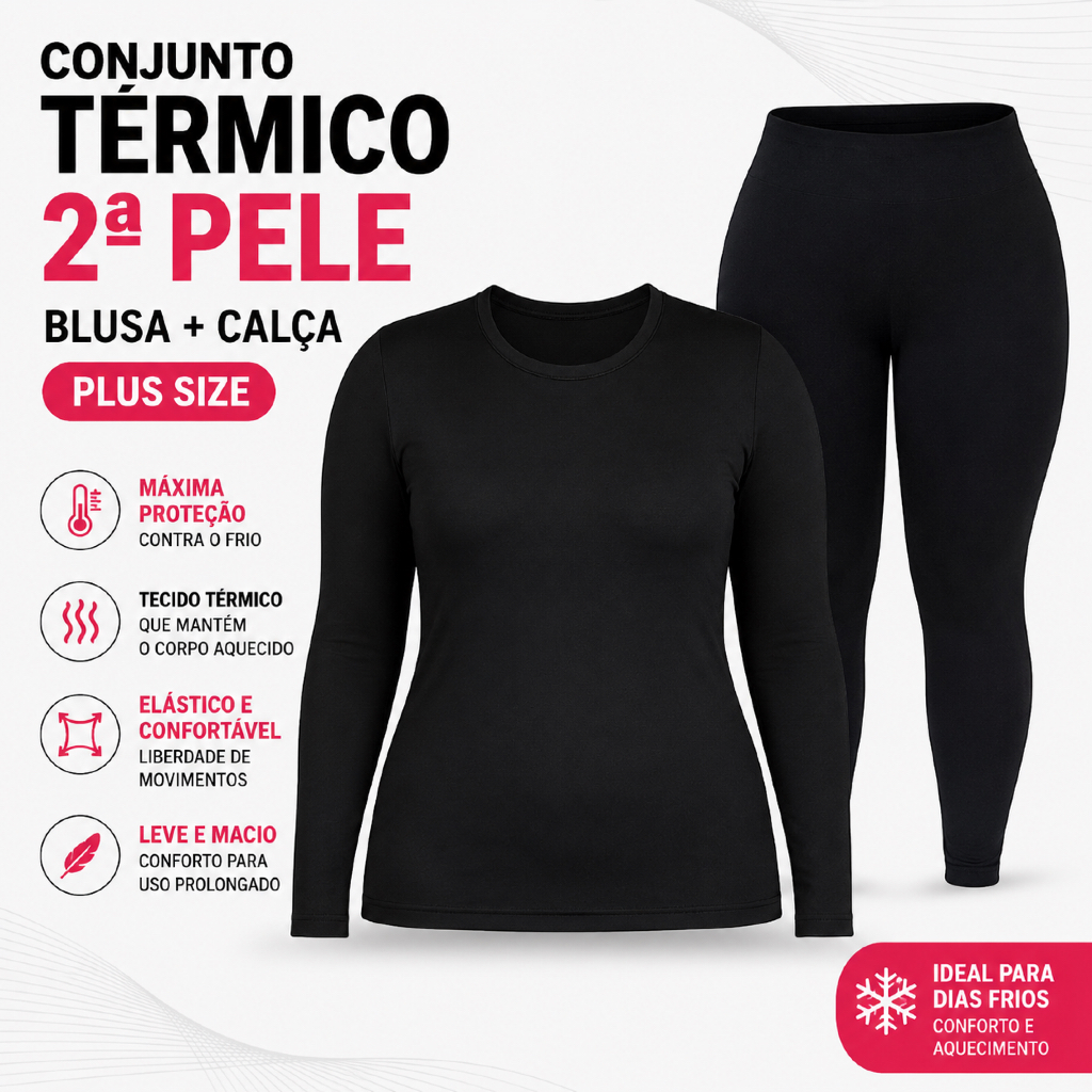 Conjunto Feminino Blusa Térmica Flanelada PLUS + Calça Térmica Flanelada PLUS SIZE — imagem 2 de 2