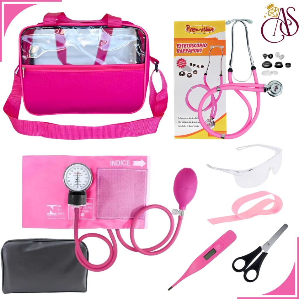 Kit para Área da Saúde na Bolsa Sem Bordado com Aparelho de Pressão e Estetoscópio Duplo - 8 Itens