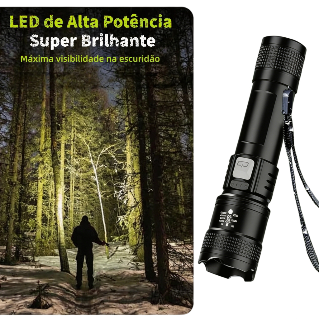 Lanterna Tática Super Brilhante LED Recarregável USB À Prova D'água Camping Emergência