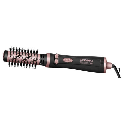 Escova Rotativa Mondial Bivolt Preto/Rose – Seca, Alisa e Modela com Praticidade | 127V/220V