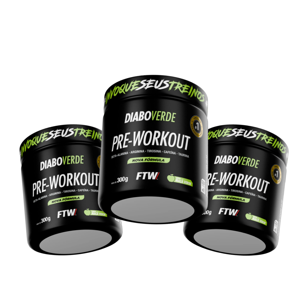 Kit 3x Pré Treino Diabo Verde Pre-Workout 300g - FTW