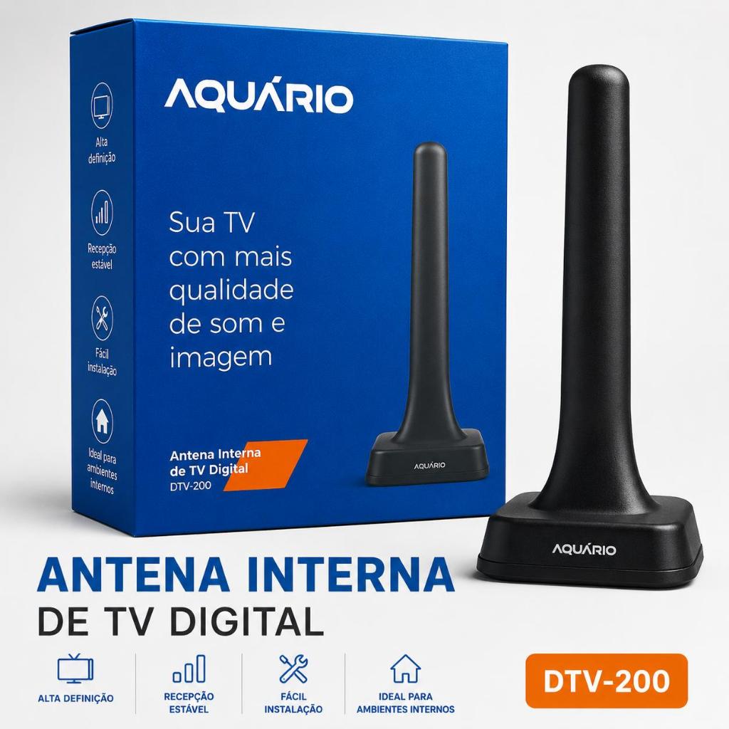 Antena Interna Digital Aquário DTV-200 HDTV UHF VHF Sinal Forte e Estável - ENVIO IMEDIATO!