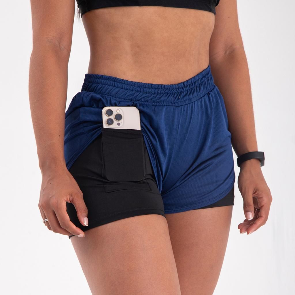 Short Fitness 2 em 1 Feminino Dry Fit com Bolso Para Celular Caminhada Academia Ginástica e Corrida