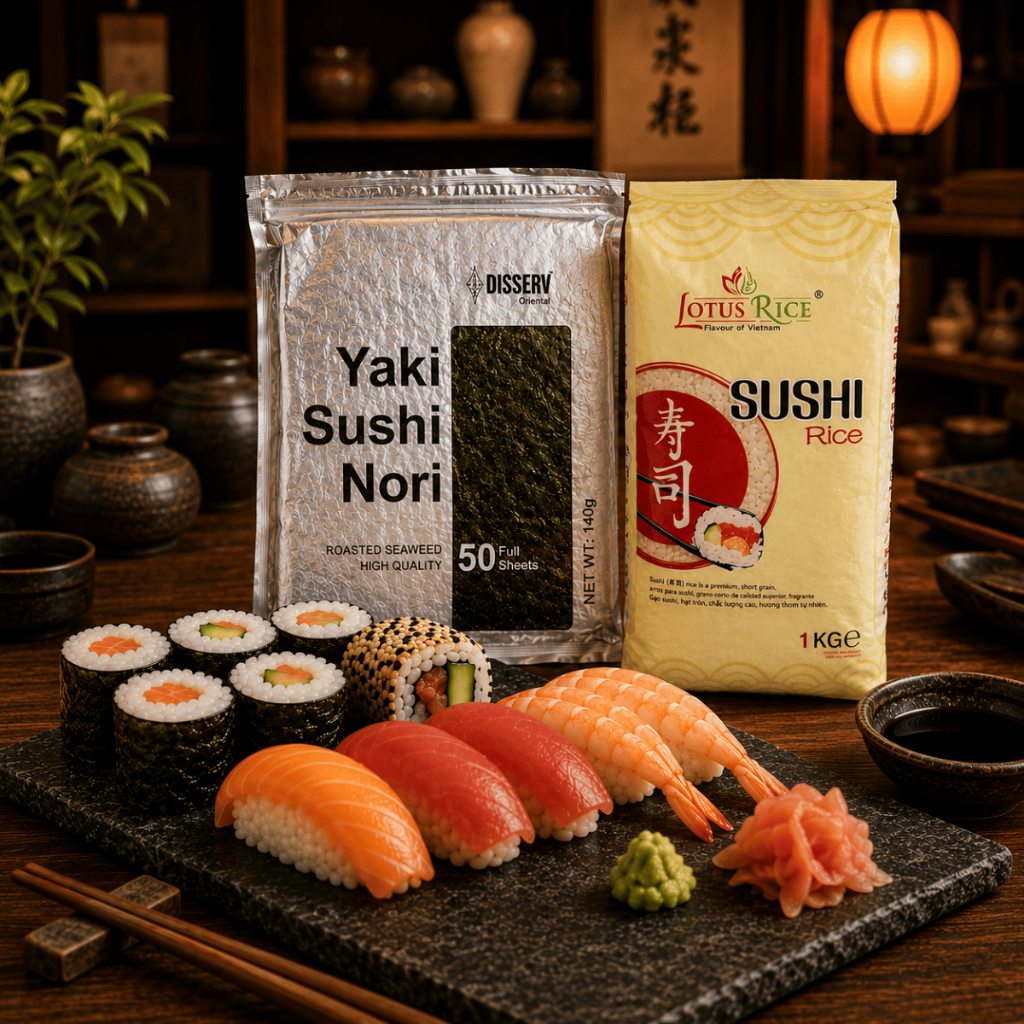 Alga Nori 50 fls + Arroz Japones Sushi Grão curto 1 kg
