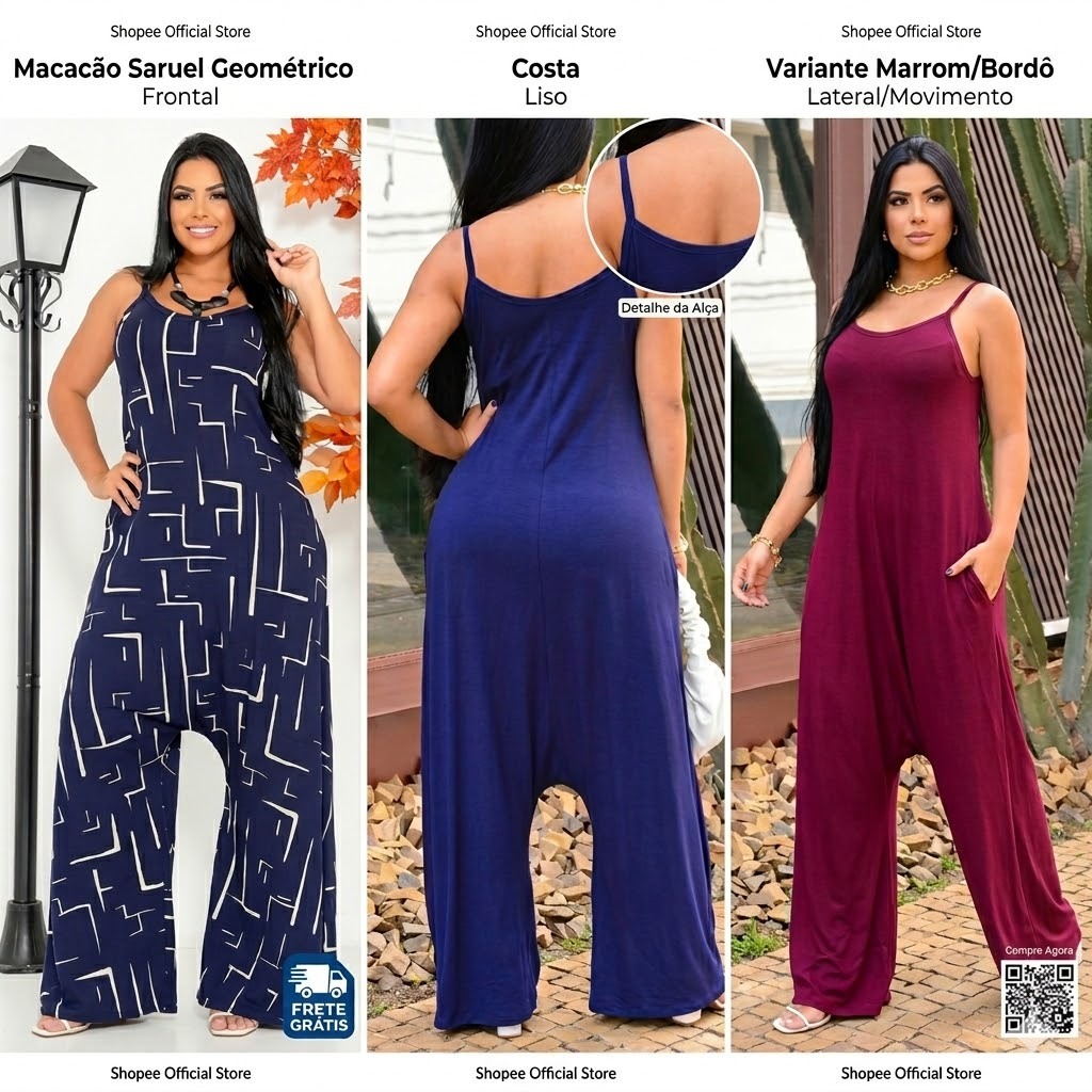 Macacão Feminino Pantalona Soltinho com Bolso moda feminina elegante moderno confortável casual versátil leve alça fina