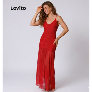 Lovito Vestido Feminino Longo em Tule com Franzidos DRB1351BRL1381