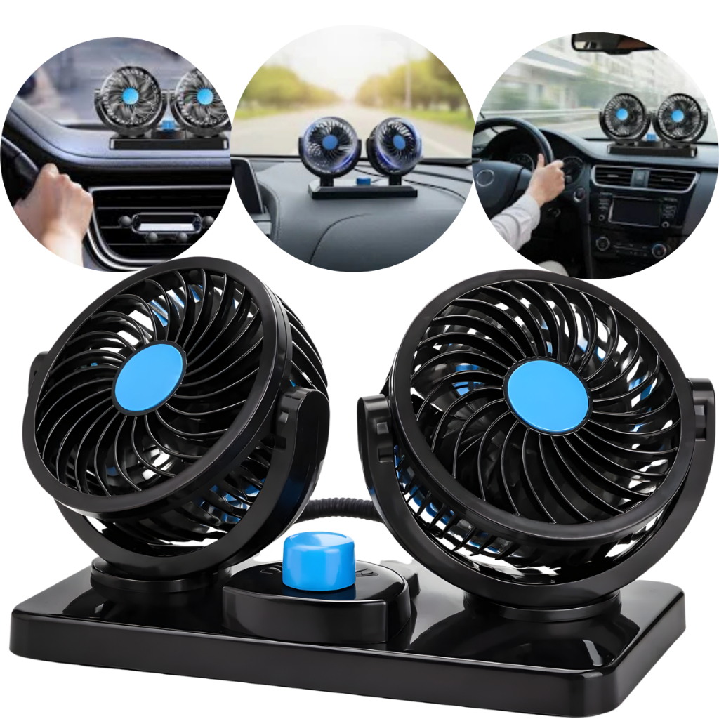 Ventilador Automotivo Duplo De Cabeça C/ajuste 12v Dc 2 Velocidade 360° Carro