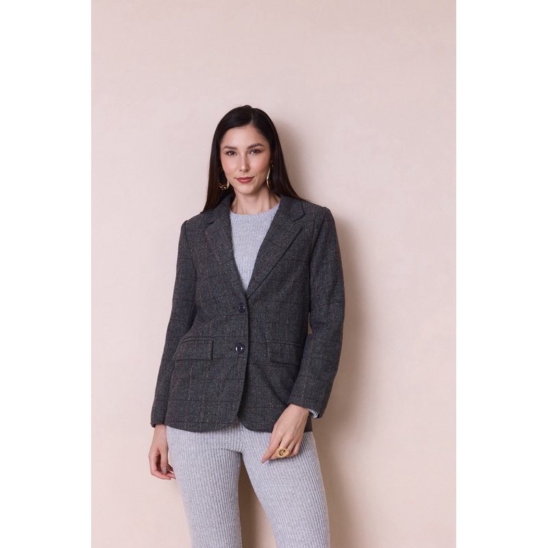 Blazer Gabi em Lã Batida com Estampa Clássica e Forro Premium