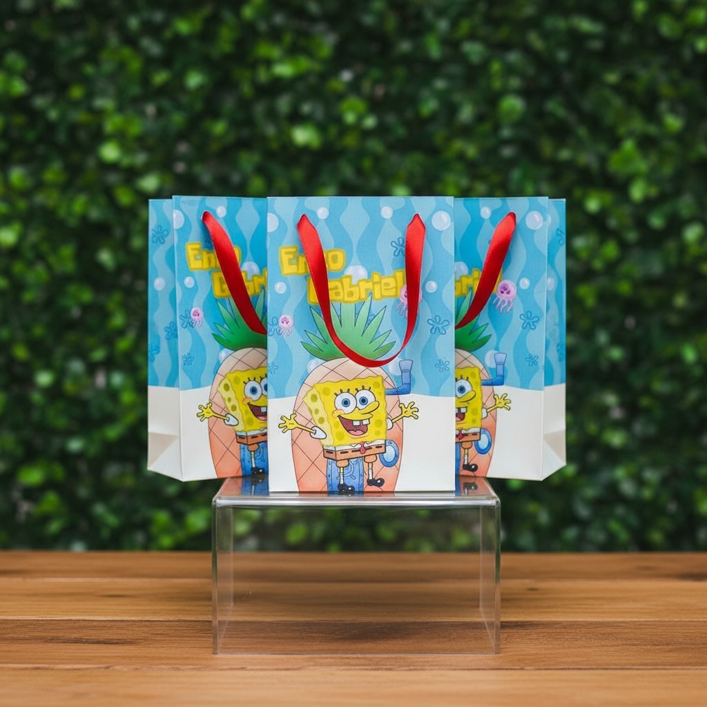 Sacolinhas Personalizada Surpresa Tema Bob Esponja PEGUE E MONTE Lembrancinhas para Festas