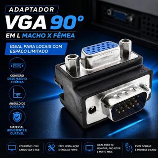 Adaptador VGA 90 Graus Em L Db15 Macho Fêmea HD15 RGB Para TV Monitor Projetor Espaço Reduzido Preto
