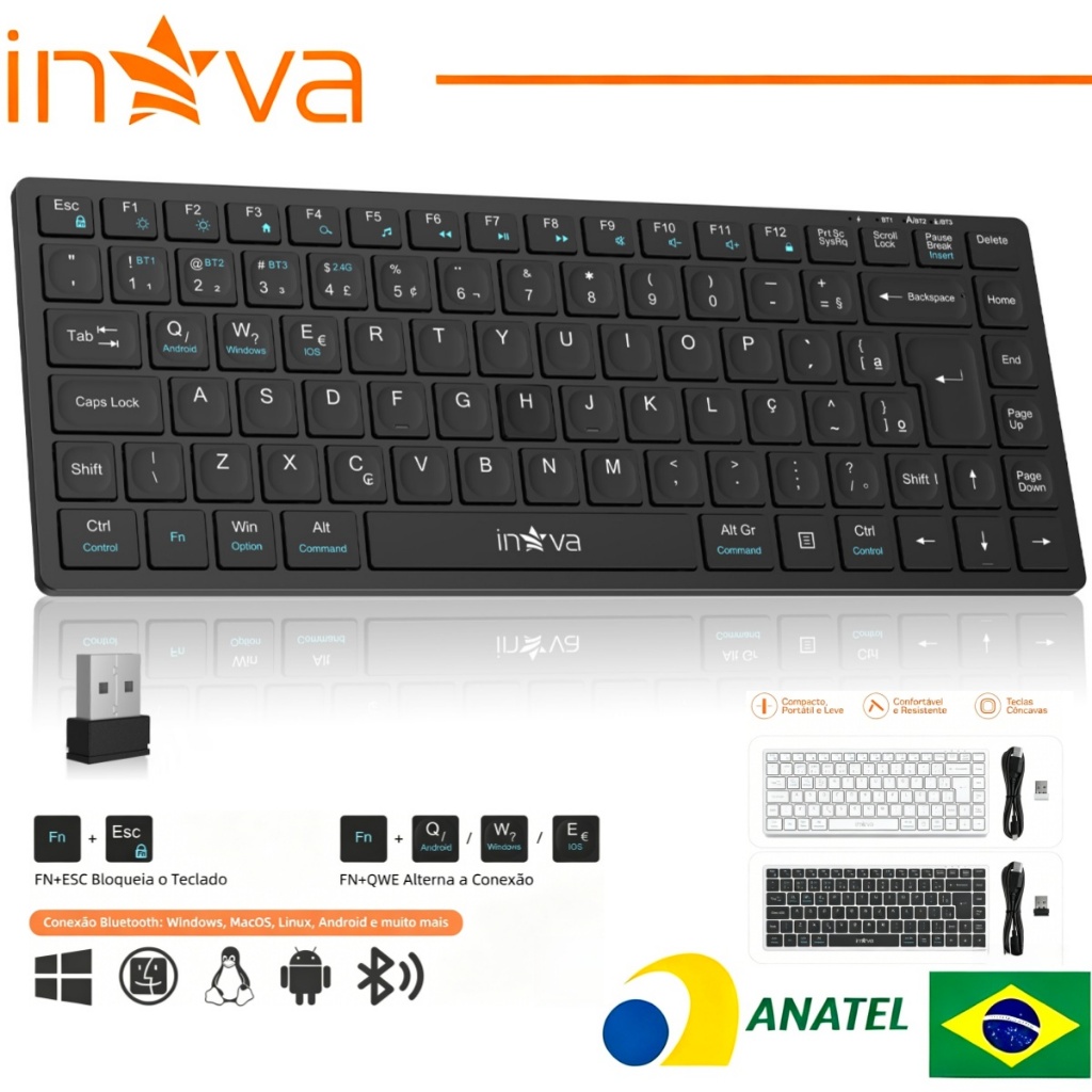 INOVA Teclado Sem Fio Sem Fio Recarregável Bateria Wireless Mac Android