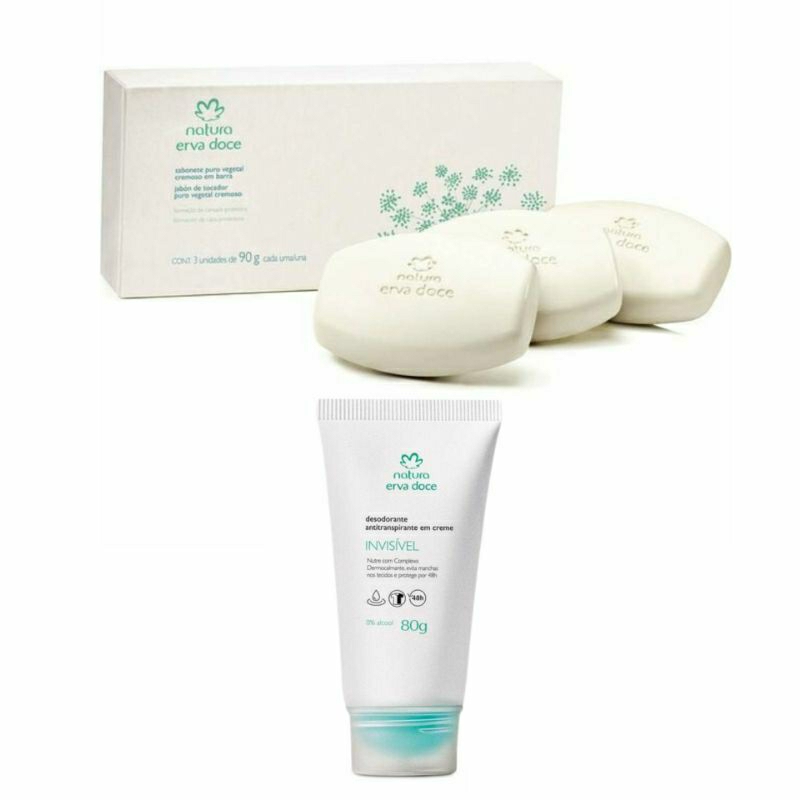 Kit Caixa de Sabonete em Barra Cremoso Erva Doce 3x90g + Desodorante Antitranspirante em Creme Erva Doce 80g Natura