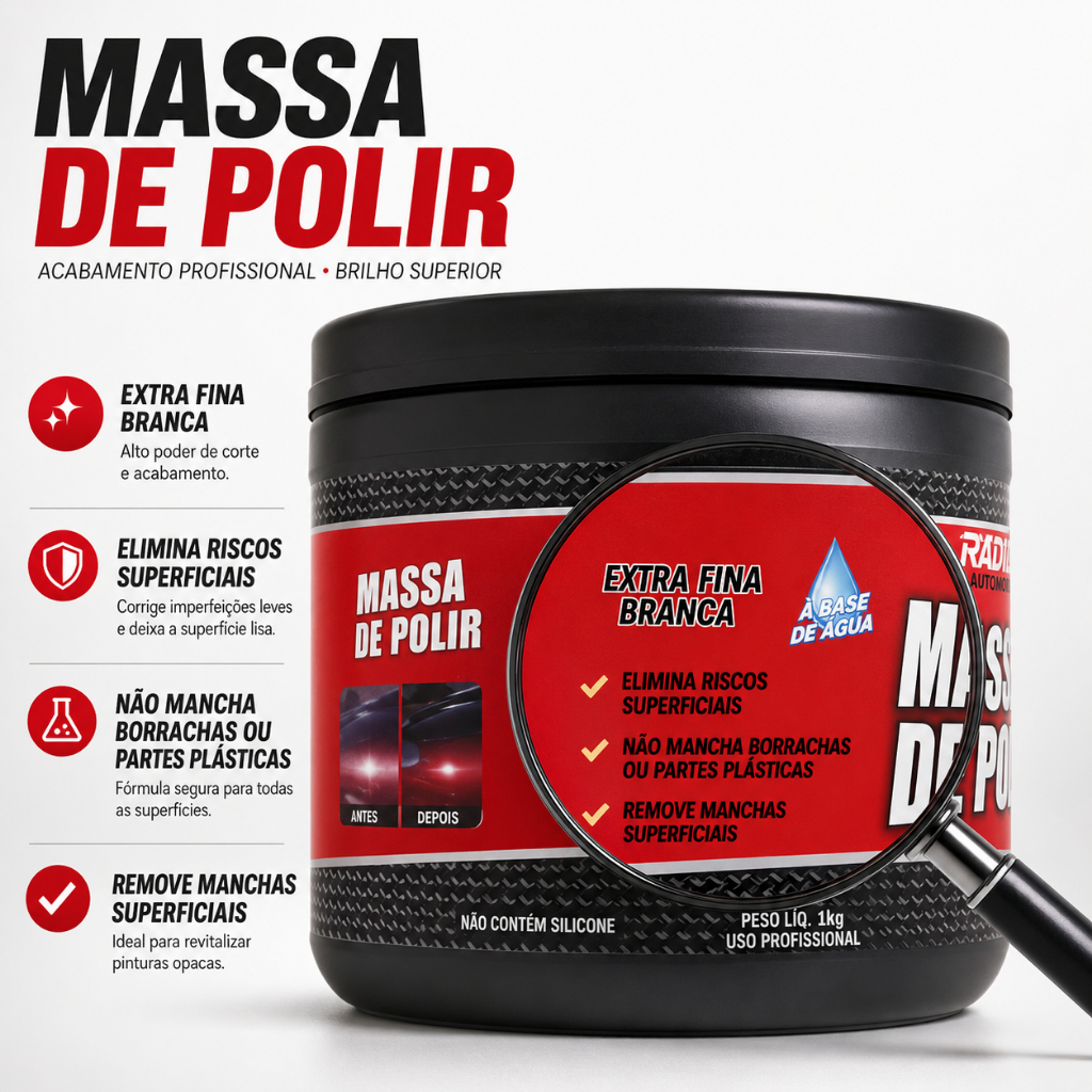 Massa de Polir Nº2 Radnaq Para Pintura Automotiva Remove Riscos Leves Manchas e Oxidação Extra Fina