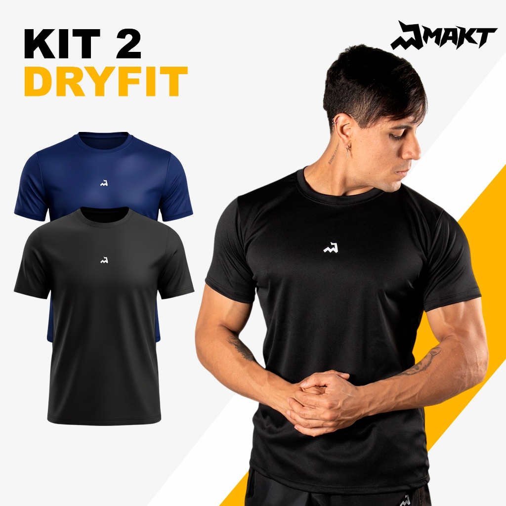 Kit 2 Camiseta Dry Masculina Manga Curta Fitness Academia Corrida CrossFit Poliester Premium Esporte