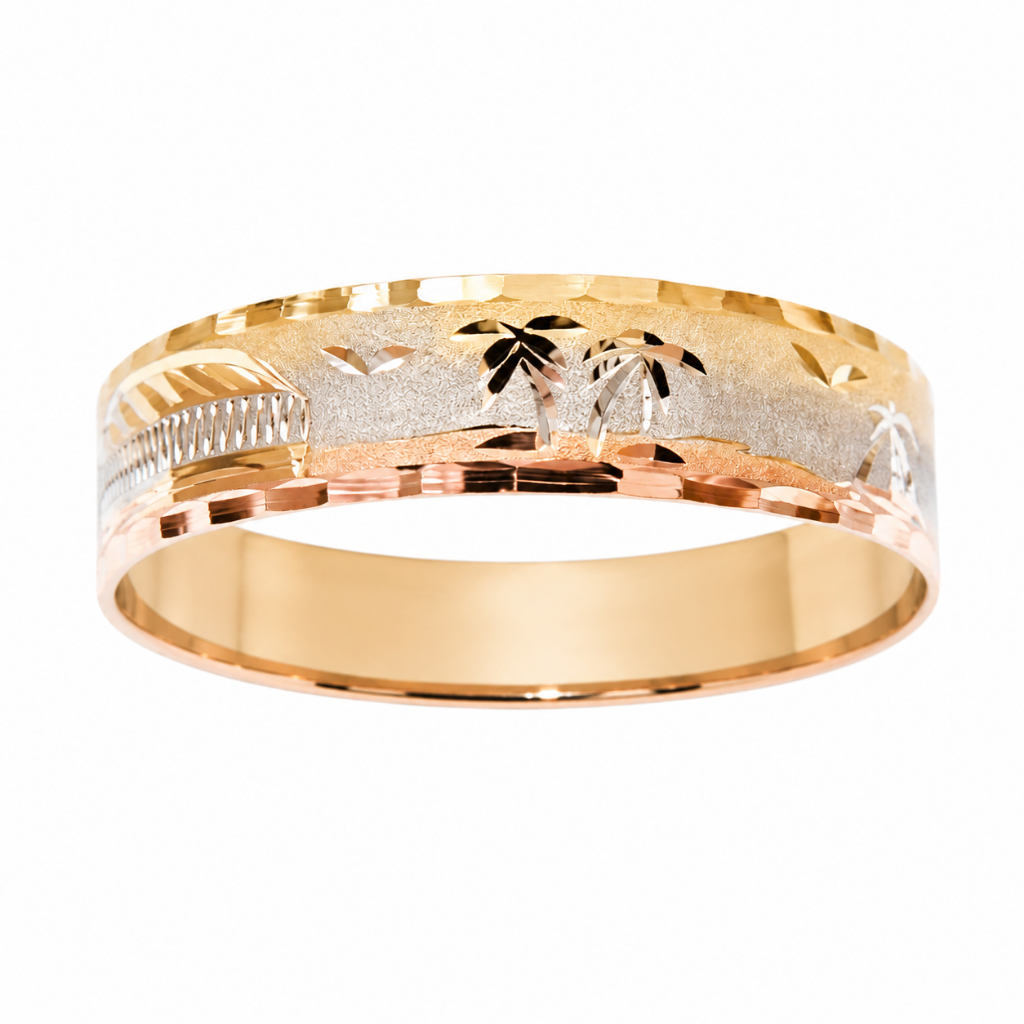 Aliança Escrava Desenhos Egipcios Tricolor 4mm Ouro 18k 750