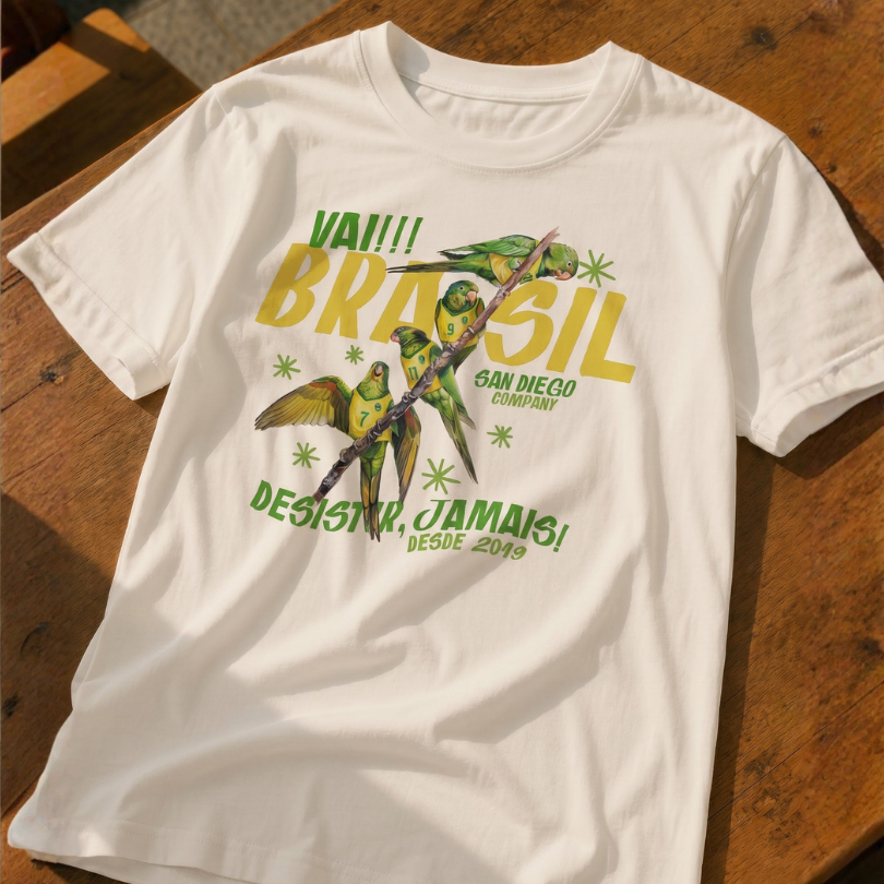 T-shirt Básica Feminina Dia a Dia Estampa Seleção Brasileira Torcida Cores Vivas Não Desbota Macia
