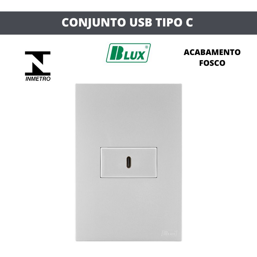 CONJUNTO COM 1 TOMADA USB TIPO C RECTA SATIN PRATA BLUX 4X2