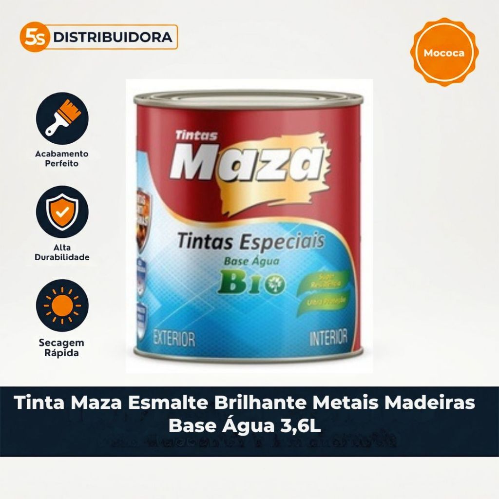 Tinta Maza Esmalte Brilhante Metais Madeiras Base Água 3,6L