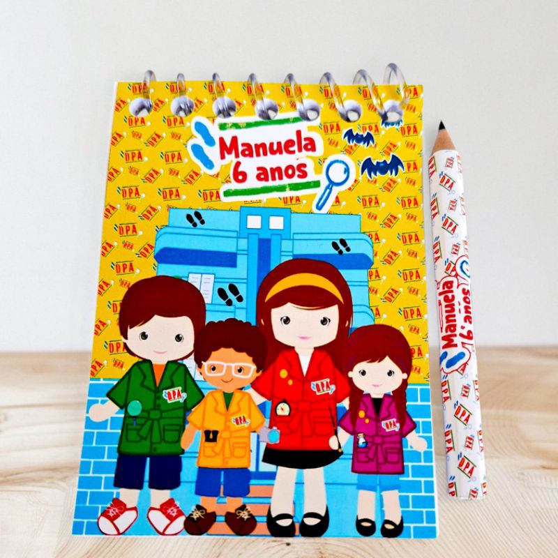 Kit Bloquinho com Lápis Personalizado DPA DO PRÉDIO AZUL Lembrancinha de Aniversário Brindes de9 Festas