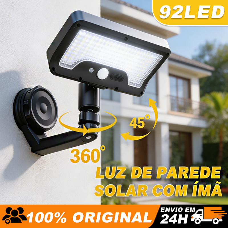 Luz Solar Magnética com Sensor Inteligente, Lâmpada LED 3 Modos, Auto On/Off para Jardim