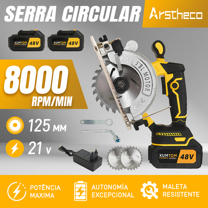 Serra Circular Sem Fio  - 2 Baterias, Guia Paralela Inclusa, Cortes Precisos e Profissionais 125mm Brushless