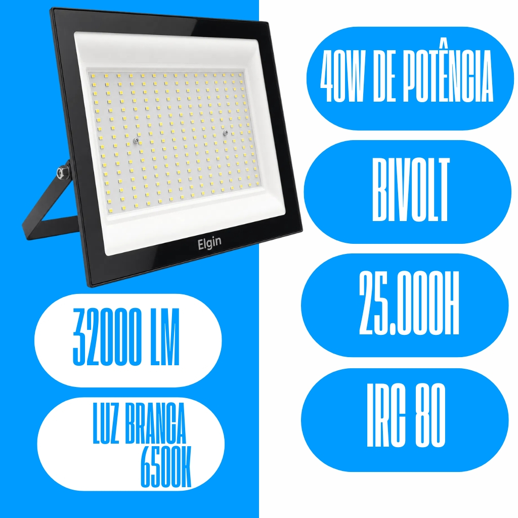Refletor Led Projetor 400w Branco Frio (LUZ BRANCA) 6500k IP67 Bivolt Econômico - Elgin